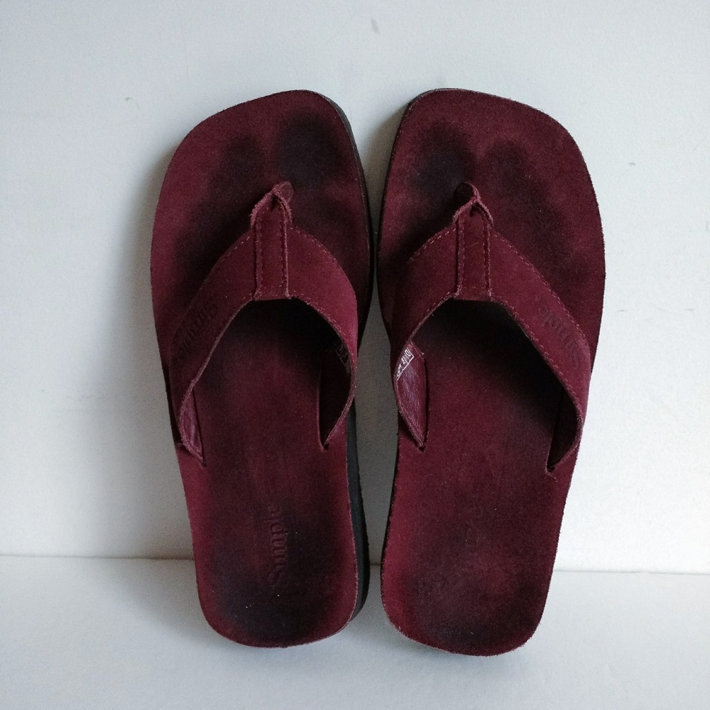 SIMPLE brand genuine leather flip flops Burgundy - Picture 5 of 7